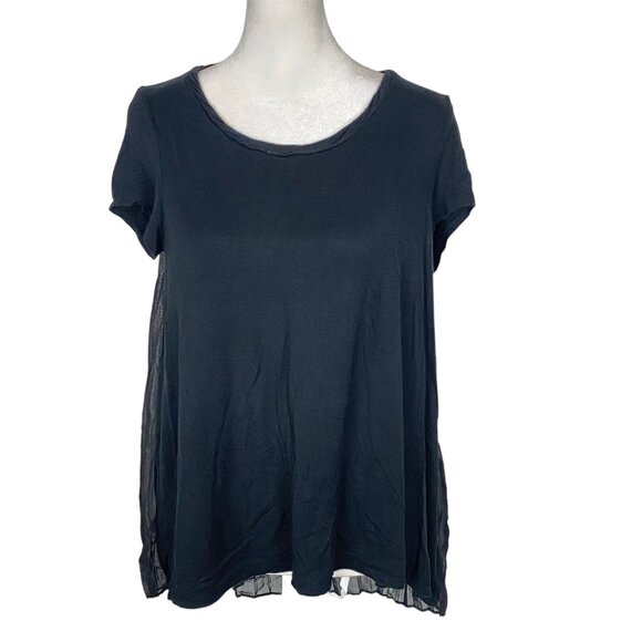 GREEN ENVELOPE Women Jersey Knit Top Sz S Black Sheer Back Cap Sleeve 50-2 - Picture 1 of 11